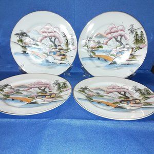 4 Vintage Hand Painted Moriage Kutani N.S. Luncheon Dessert Plates 7 inch